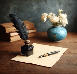 Vintage Writing Set on Wooden Tabletop