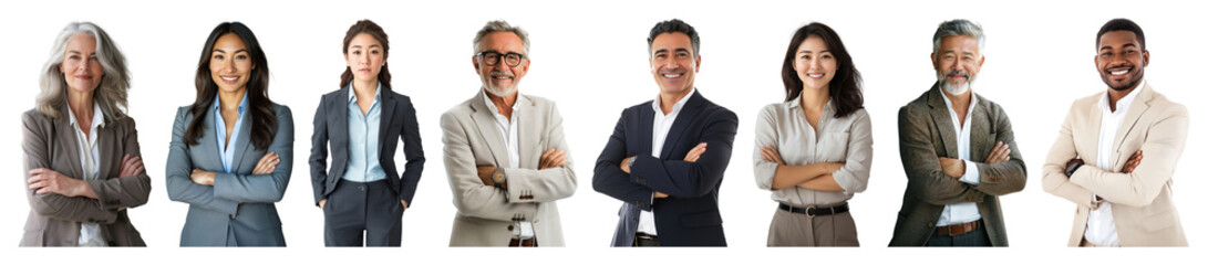 PNG Diverse professionals smiling confidently, element set on transparent background