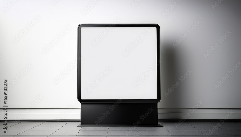 Poster empty digital signage unit on a simple black base against a white background for versatile display o