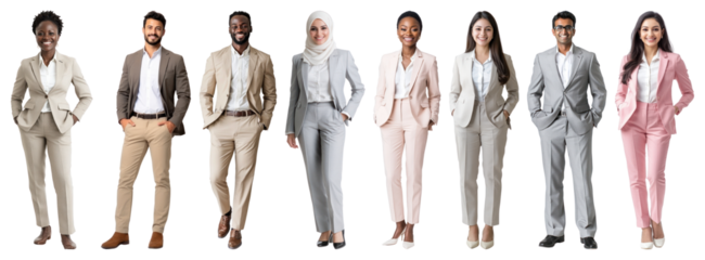 PNG Diverse professionals in stylish suits, element set on transparent background