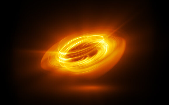 Glow swirl light effect. Circular lens flare. Abstract rotational lines. Power energy element. Luminous sci-fi. Shining neon lights. Swirl trail effect. Dynamic ellipse. Neon gradient. Golden illusion