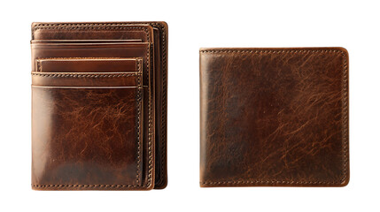 Pack Collection Luxury Leather Wallets Two Exquisite Designs in Rich Brown set against transparent background