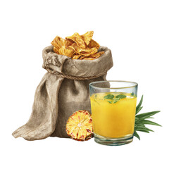 Refreshing tropical drink with dried fruit illustrator natural setting vibrant colors