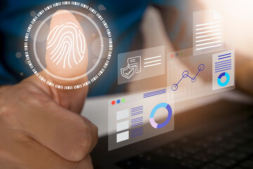 System security concept, businessman checks the data security system in trade and investment,...