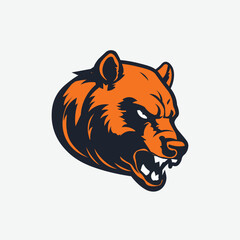 A powerful and stylized illustration of a roaring bear's head in orange and dark grey, showcasing sharp teeth and an aggressive expression. Ideal for sports mascots, strength, or wildlife themes.