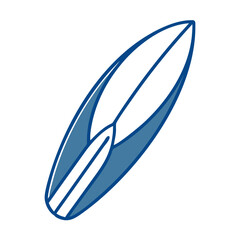 Surfboard illustration in blue color and minimalist style  