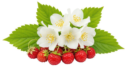 Isolated Wild Strawberries and Jasmine Flowers