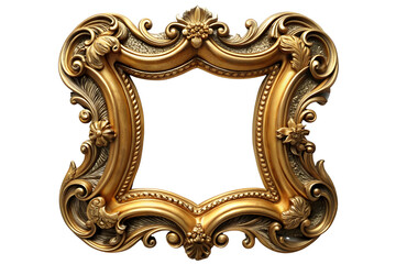 Antique gold ornate baroque picture frame isolated on white