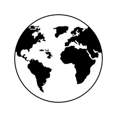 Globe vector illustration of the world map with continents, a symbol of global travel and business across the earth silhouette icon vector on white background