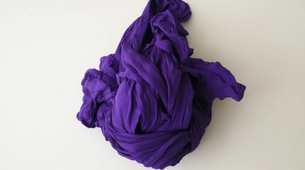 Abstract Purple Fabric Swirls on White Background: Textured, Artistic Composition.