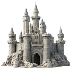 Obraz premium Majestic stone castle on a rocky hill large towers arched entrance fairytale architecture