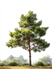Fototapeta premium Solitary Pine Tree in Misty Landscape