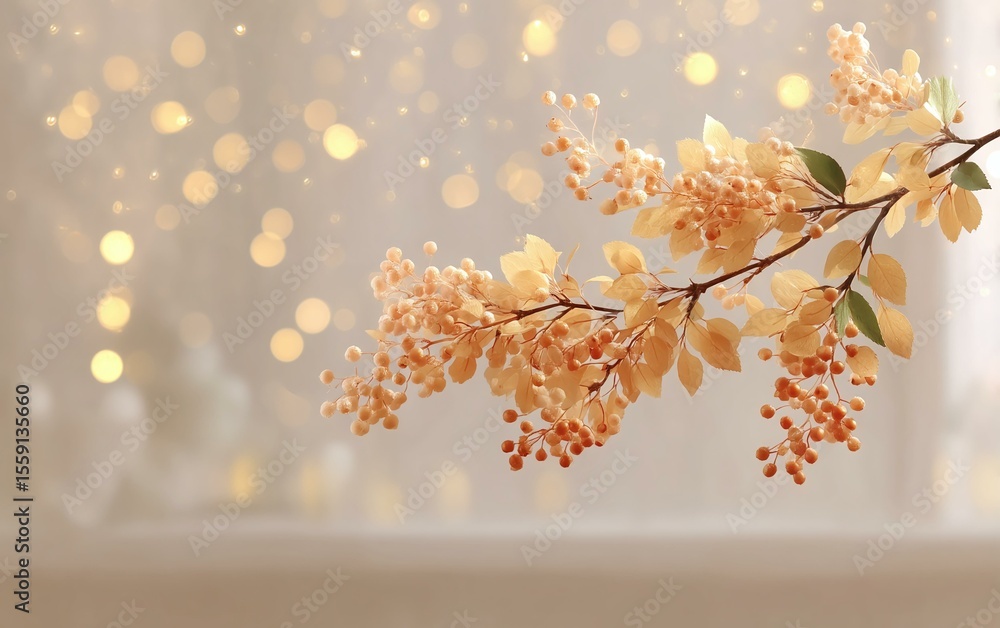 Poster autumnal branches with soft bokeh lights