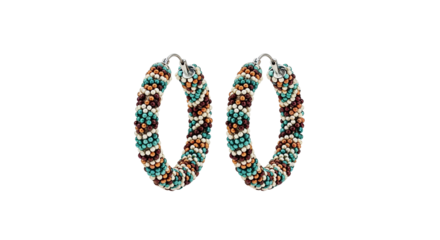 Colorful beaded hoop earrings with intricate design and patterns  