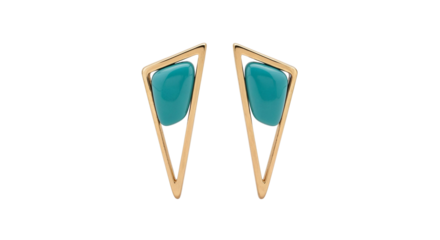 Elegant teal gemstone earrings in geometric gold design  