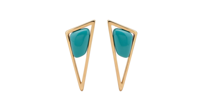 Elegant teal gemstone earrings in geometric gold design  