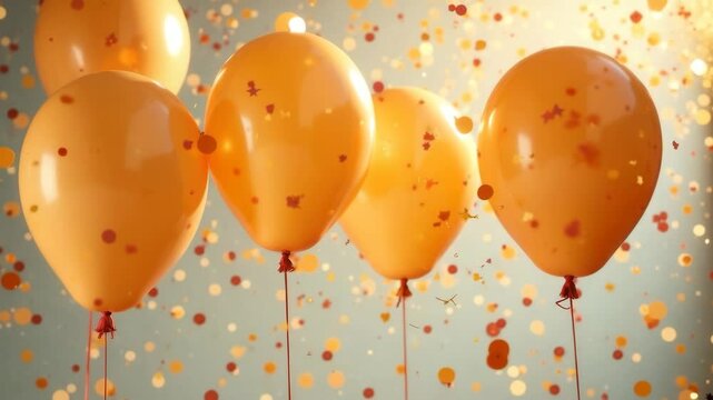 A group of yellow balloons with confetti in the background. The balloons are round and glossy, creating a festive atmosphere.