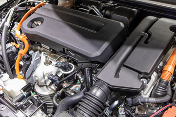focused on the automotive industry within the contemporary new automobile engine room, machine...