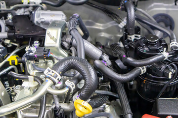 focused on the automotive industry within the contemporary new automobile engine room, machine...
