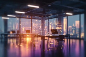 Fototapeta premium Modern Office with Digital Overlay