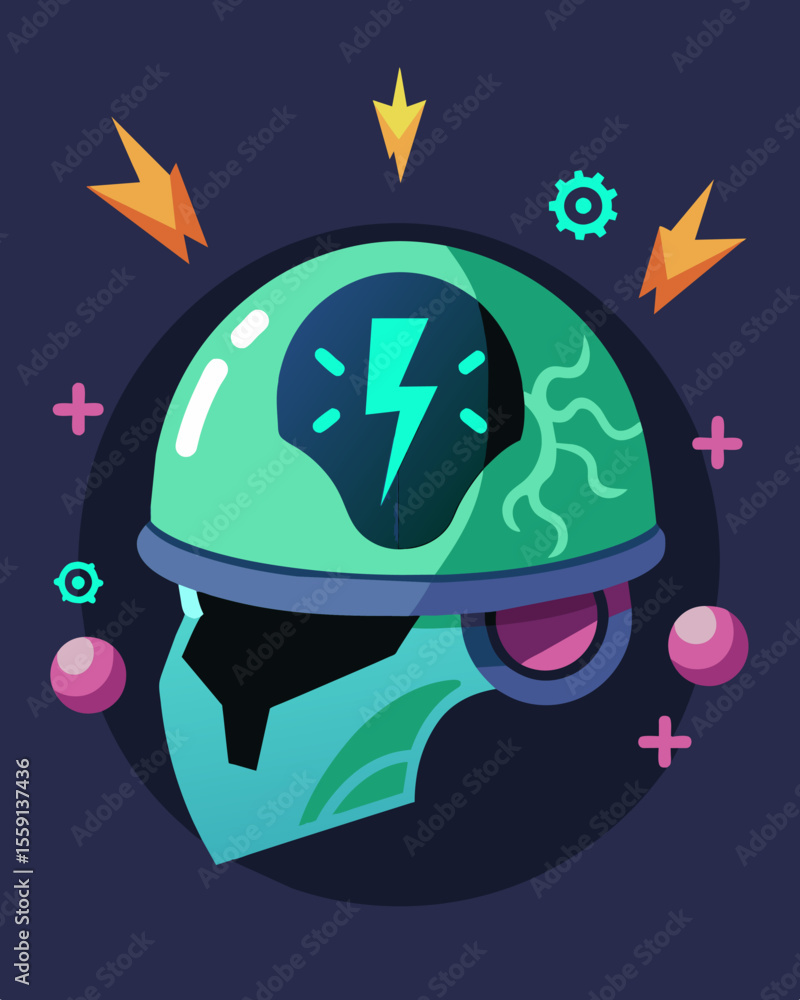 Poster glowing symbols on the helmets surface seemed to pulse in time with the brainwashing process.. vecto