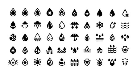 Waterproof Icon Set – Editable Stroke Vector with Water Protection, Hydrophobic, Water Resistant, Anti-Wetting, Rain, Moisture, and Weatherproof Symbols
