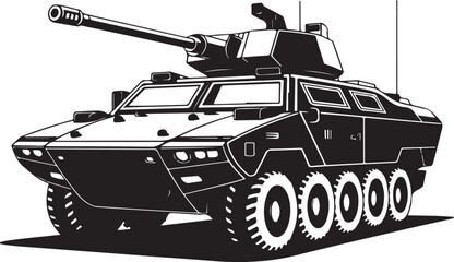 Modern armored personnel carrier with a large cannon and multiple wheels silhouette