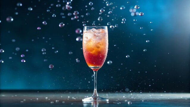 Summer tropical multicolored cocktail on the table and around the ice, to promote a bar or cocktail list in a restaurant