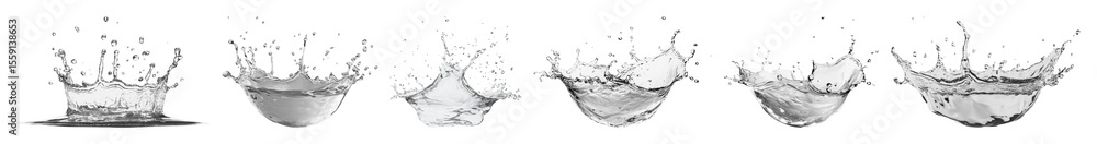 Poster png dynamic water splash sequence, element set on transparent background