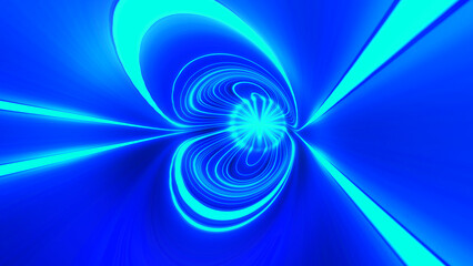 Travel through space and stars at the speed of light. Universe, space and eddy currents in an abstract time storm journey. 3D rendering.