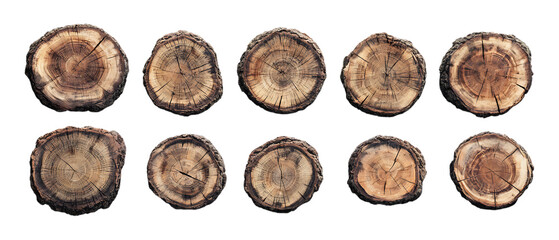 Pack Collection Twelve Circular Wood Cross Sections Texture Patterns  Design Elements set against transparent background