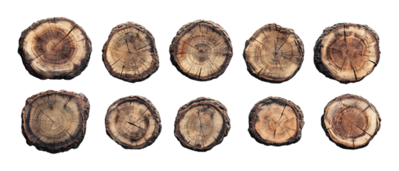 Pack Collection Twelve Circular Wood Cross Sections Texture Patterns  Design Elements set against transparent background