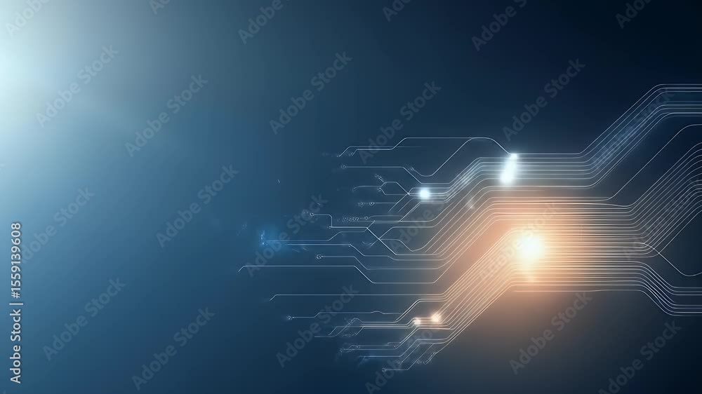 Poster abstract glowing circuit board design on dark blue background with tech theme