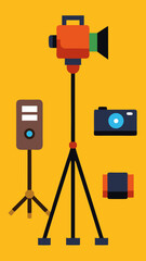 Obraz premium Flat Design Illustration of Photography and Videography Equipment on Yellow Background