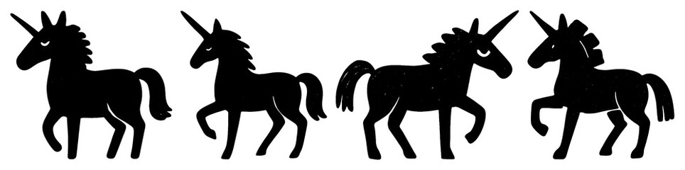 Obraz premium PNG Silhouette unicorns magical fantasy, element set on transparent background
