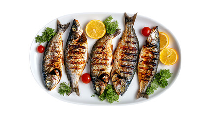 Pack Collection Grilled Fish Recipe Delicious Mediterranean Seafood Platter set against transparent background