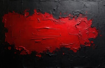 Fototapeta premium Abstract art with red, black colors. Rough, textured surface with paint strokes. Perfect for background, design, covers. Grunge style evokes mood of mystery passion. Red paint smears on dark surface.