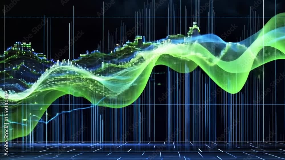 Aufkleber abstract data visualization: green wave chart