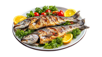 Pack Collection Grilled Fish Dish Mediterranean Cuisine Photography set against transparent background