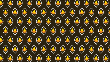 Seamless traditional Thai flame pattern vector with orange and gold motifs on black background, decorative oriental textile design, repeat pattern for fabric, wallpaper, packaging and digital print us