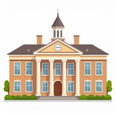 Obraz premium Detailed Classic Building with Columns Clock and Brown Facade Illustration