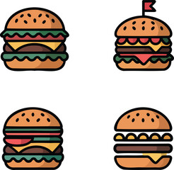Set of Burger vector illustration isolated On Transparent Background