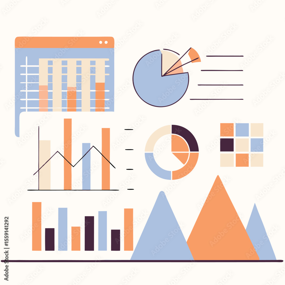 Poster collection of business charts and graphs for data analysis