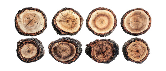 Pack Collection Circular Wood Cross Sections Natural Wood Textures and Patterns set against transparent background