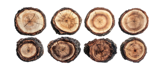 Pack Collection Circular Wood Cross Sections Natural Wood Textures and Patterns set against transparent background