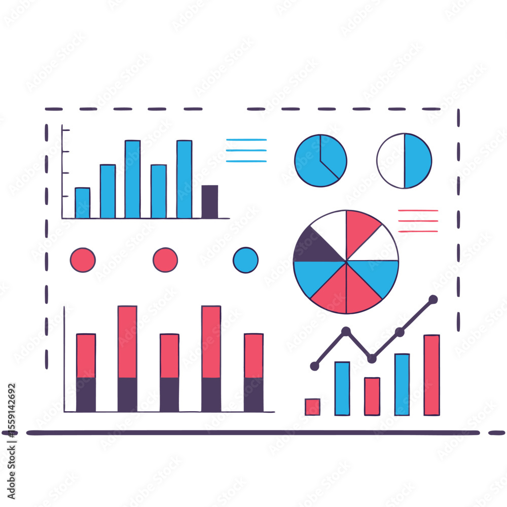 Poster collection of colorful business charts and graphs for data analysis