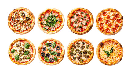 Pack Collection Delicious Pizza Varieties A Collection of Gourmet Pizza Toppings set against transparent background