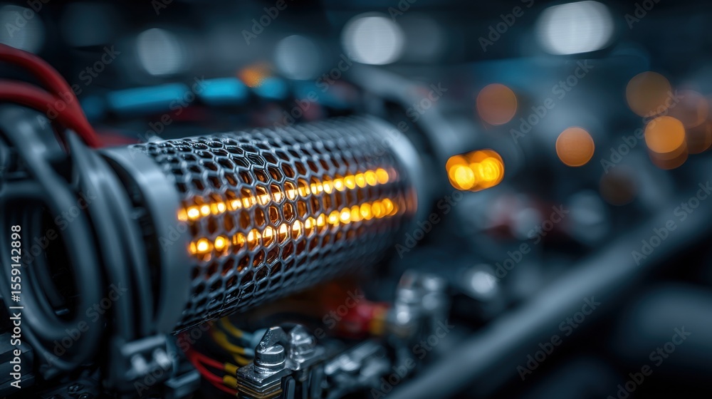 Poster close-up of a circuit board featuring glowing elements and intricate connections, highlighting the b