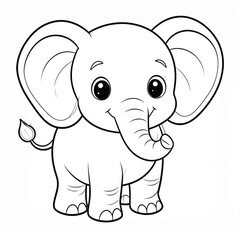 Obraz premium Detailed Line Art of a Cute Cartoon Elephant with Big Ears on White Background