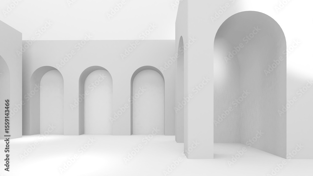 Poster abstract structure of white building in the shape of an empty curved building, 3d rendering.